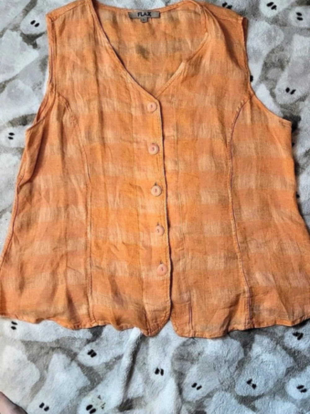 FLAX Linen Button-Front Blouse in Orange Size Large